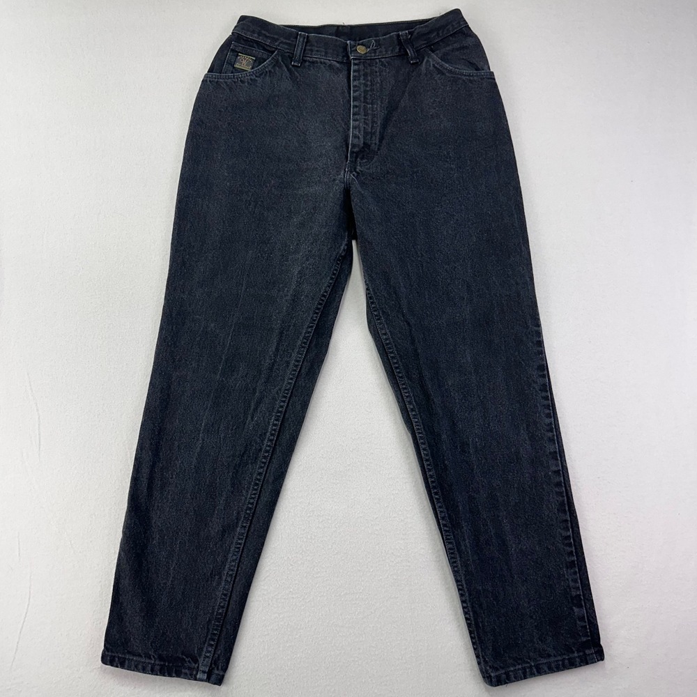 VTG 90s Wrangler‎ Jeans Womens 14 Black High Rise Mom Fit Straight Leg Faded
